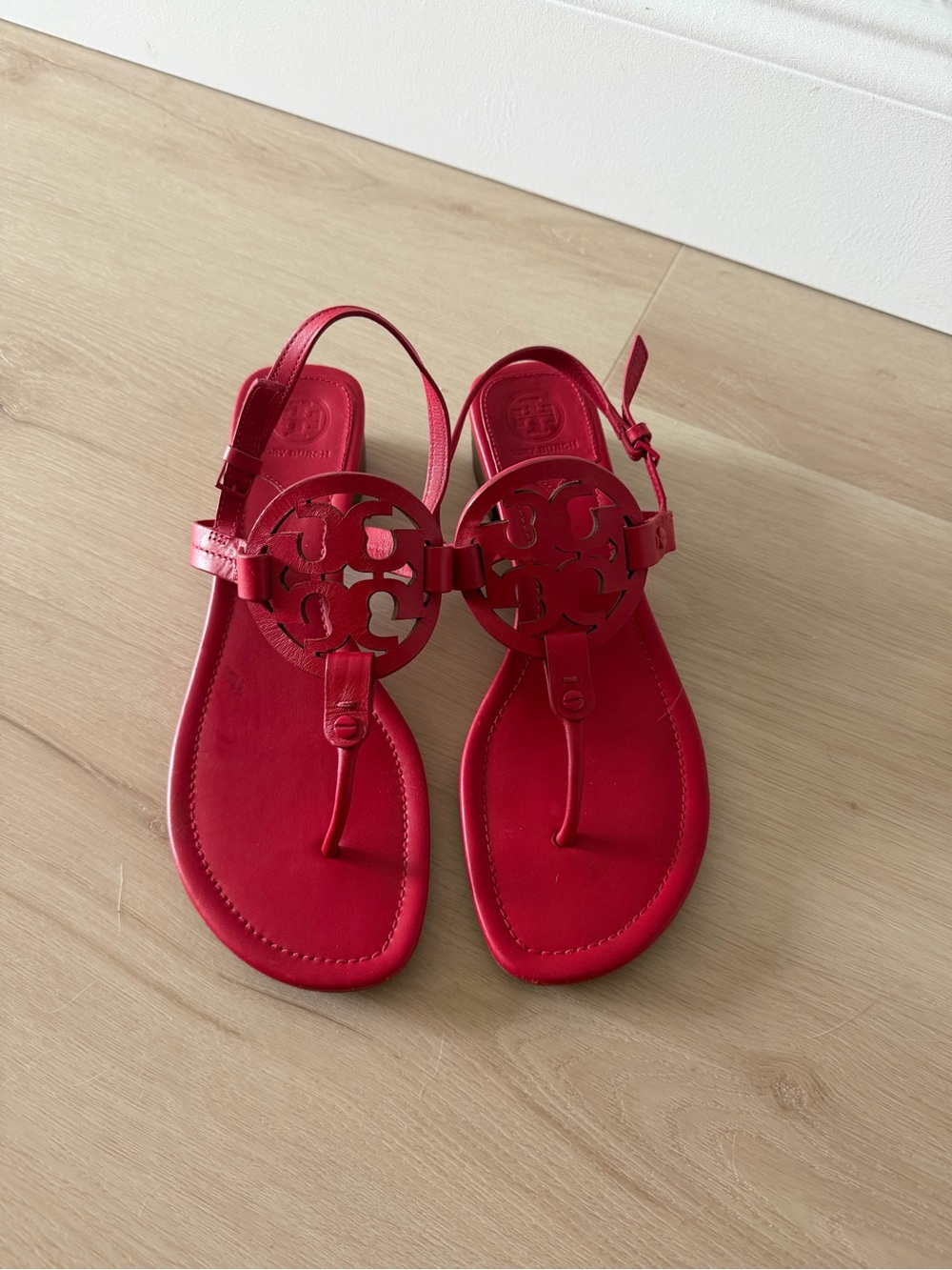 Tory Burch Bright Red Logo Thong Sandals